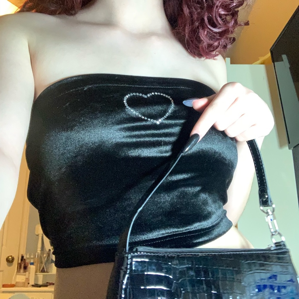 black tube top crop top rhinestone y2k small 🖤